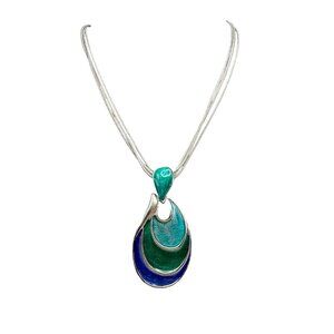 Chico's Necklace NWT Jewelry Statement 22.5" Adjustable Silver Tone Blue Green